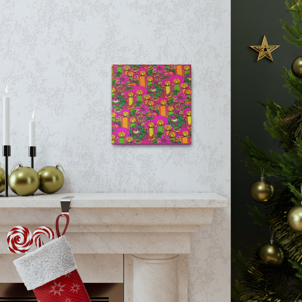 Christmas Candles Wreath Retro Mod Print Christmas Canvas Gallery Wrap