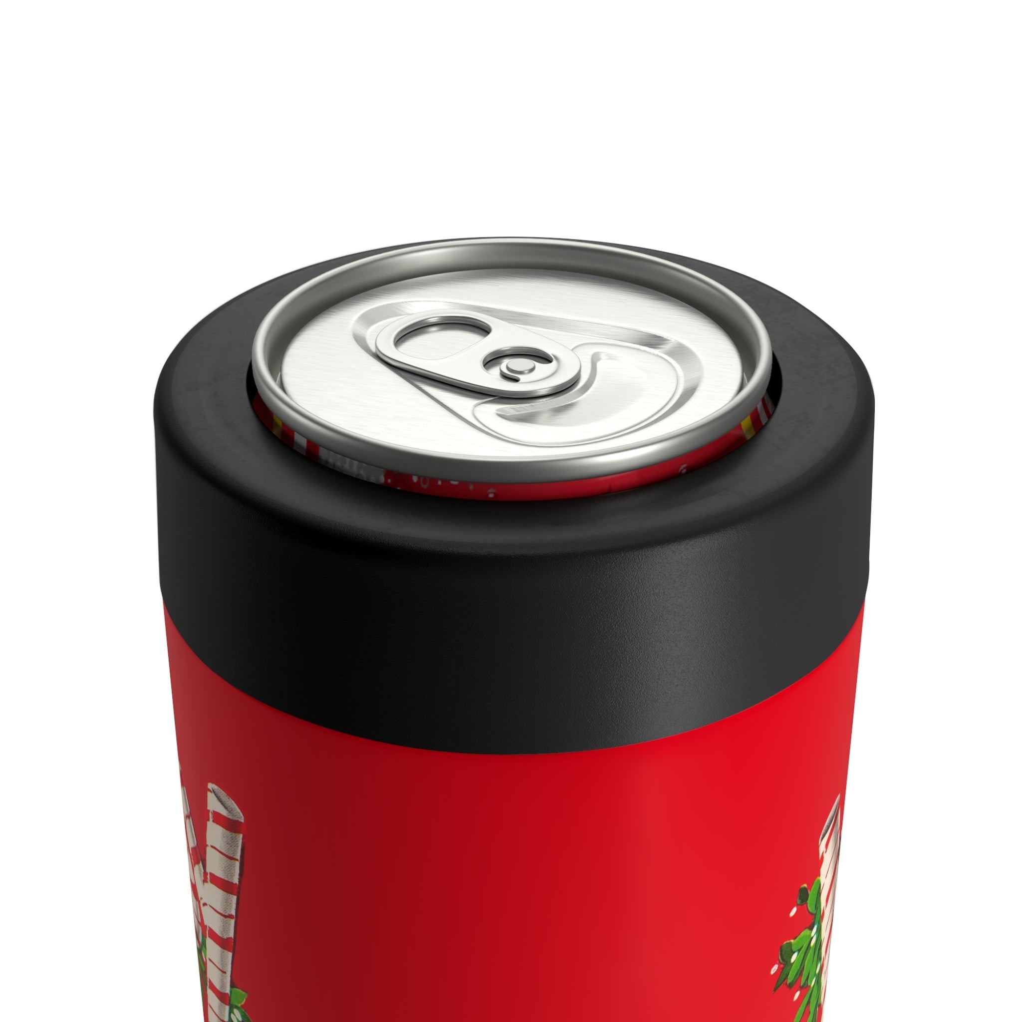 Joy Candy Cane Red Mid Century Retro Christmas Print Stainless Steel Can Holder