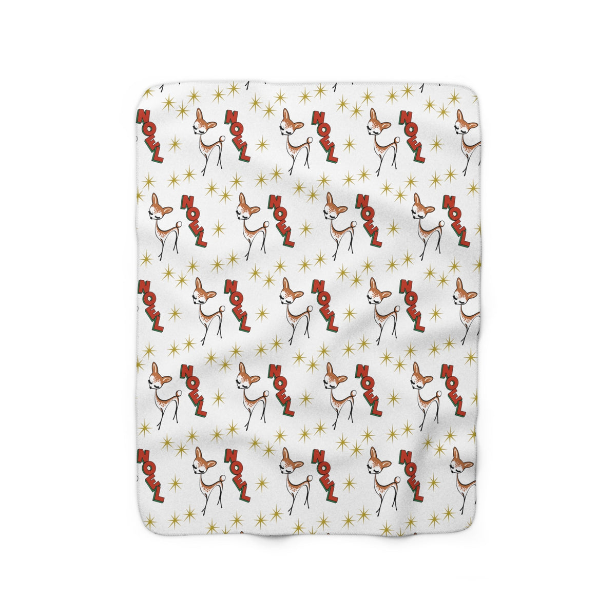 Noel Reindeer Atomic Mid Century Retro Style Sherpa Fleece Blanket