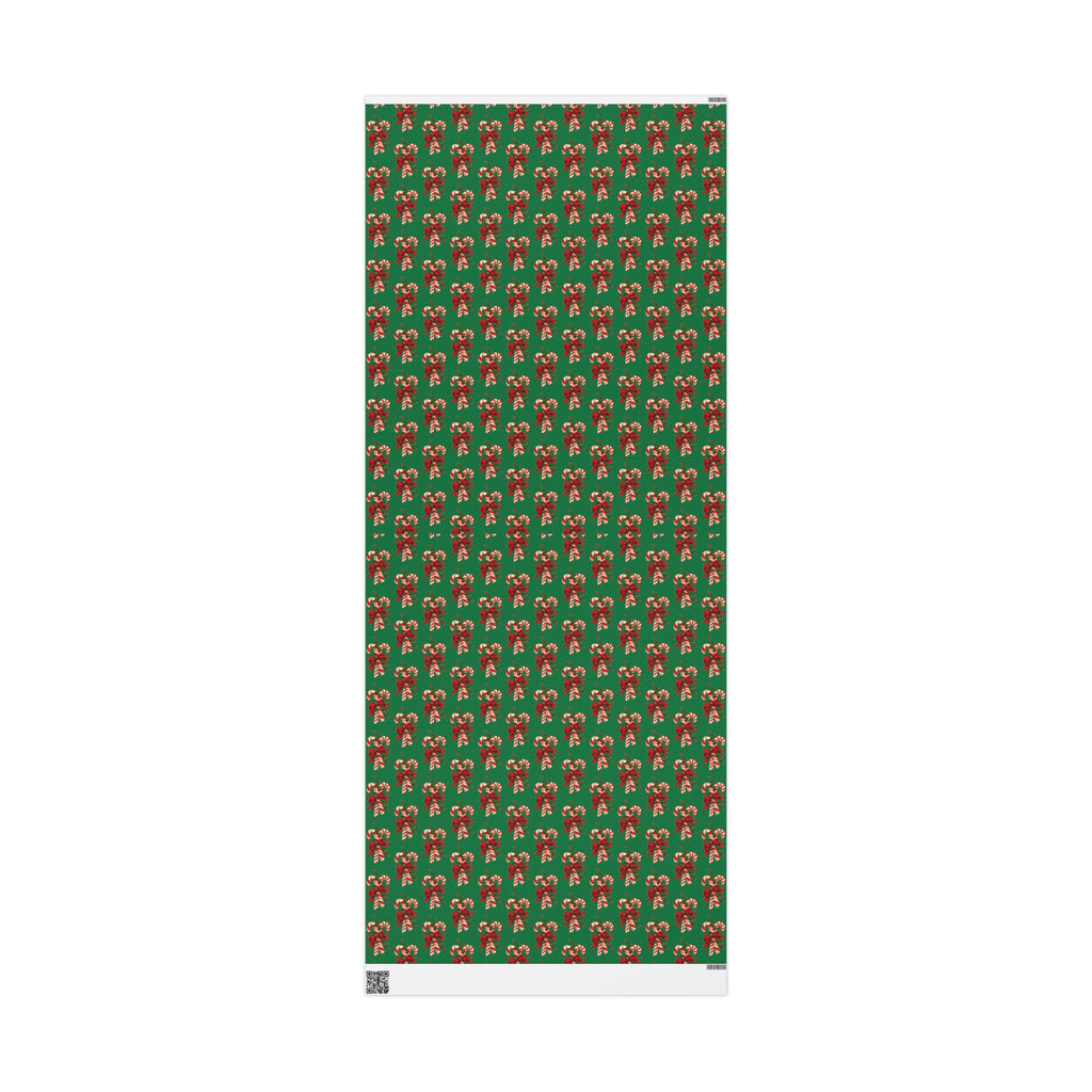 Retro Candy Canes Green Mid Century Retro Christmas Print Holiday Gift Wrap Paper - Glossy Or Matte