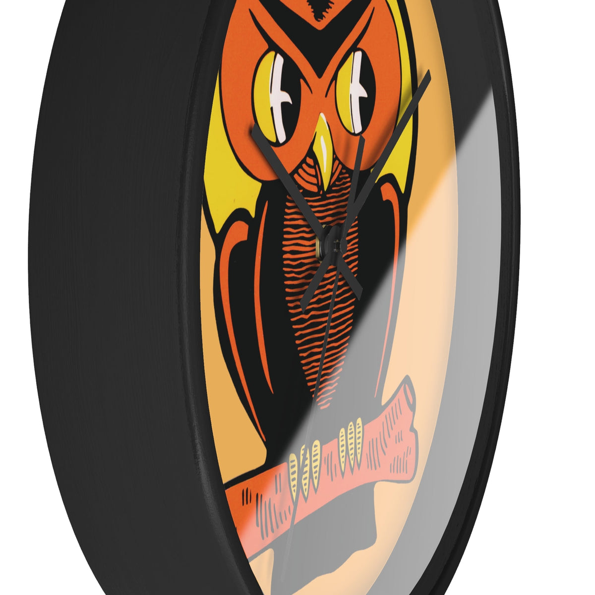 Orange Owl Yellow Moon Retro Halloween Fall Black Wooden Wall Clock