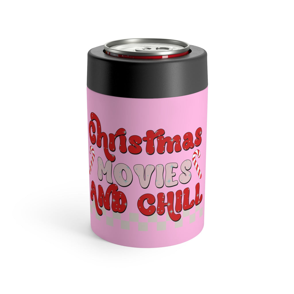 Christmas Movies And Chill Pink Christmas Print Stainless Steel Can Holder