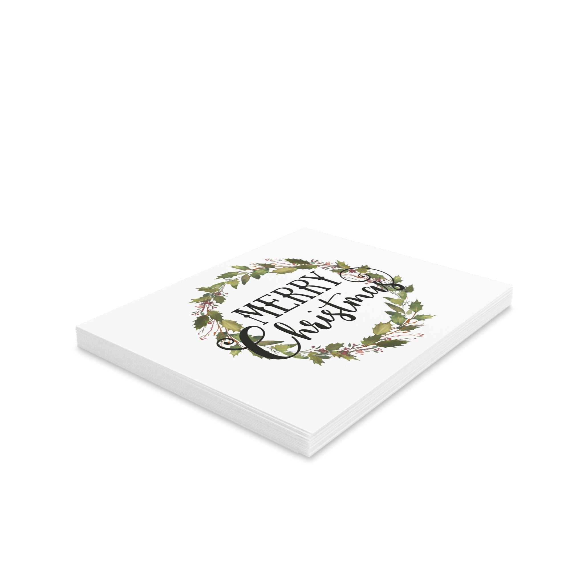 Merry Christmas Wreath Retro Style Christmas Print Matte Greeting Cards (8, 16, and 24 pcs)