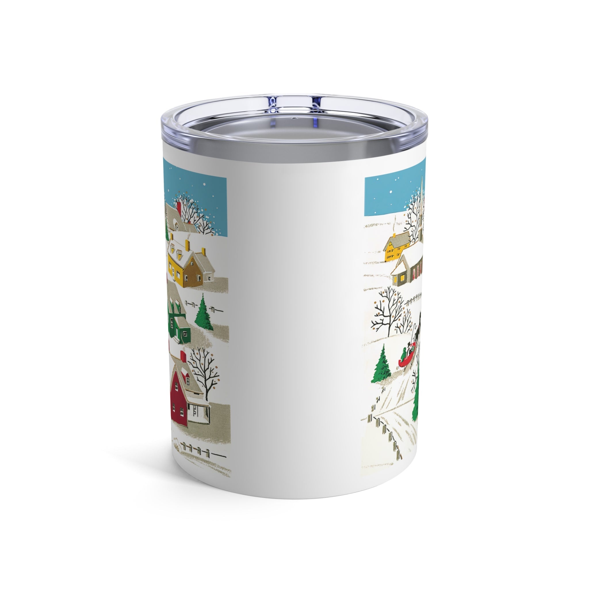 Cozy Winter Village Town Retro Christmas Print Stainless Steel Tumbler 10oz