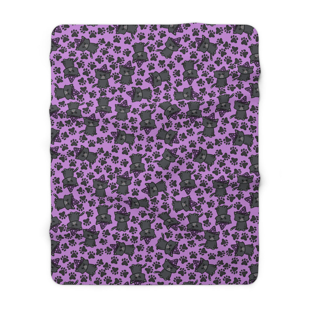 Witchy Kitties Purple Halloween Sherpa Fleece Blanket