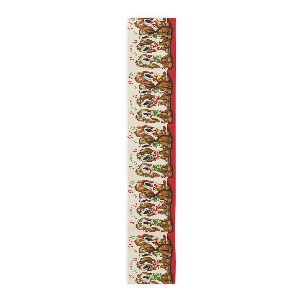 Jingle Bells Christmas Puppies Retro Christmas Print Home Decor Cotton Poly Table Runner