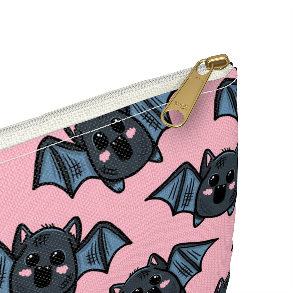 Cute Pink Bats Halloween Print Polyester Accessory Pouch Travel Bag