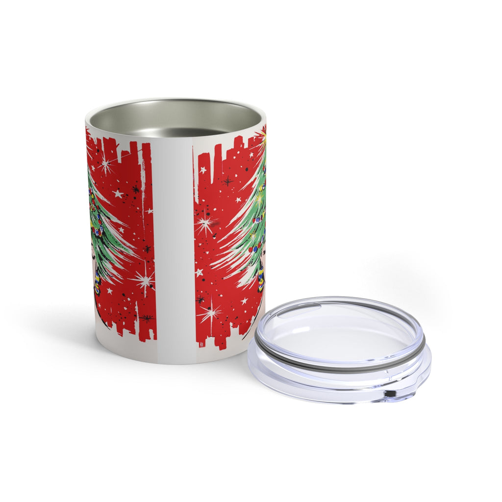 Christmas Tree Hat Lady 50s Mid Century Retro Christmas Print Stainless Steel Tumbler 10oz