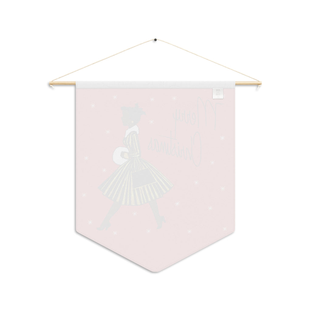 Merry Christmas Lady Retro Mid Century Christmas Print Wall Hanging Banner Flag