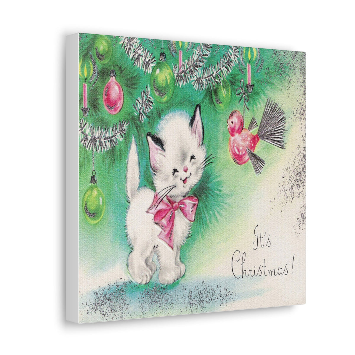 It's Christmas Kitten Mid Century Retro Christmas Print Canvas Gallery Wrap