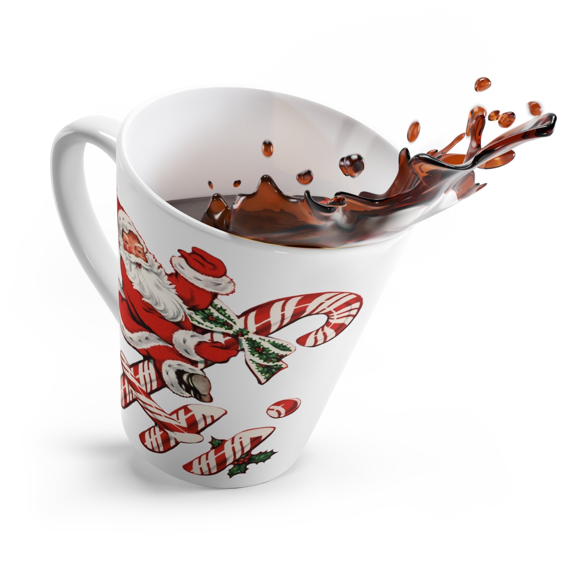 Hi Santa On Candy Cane Mid Century Retro Christmas Print Latte Coffee Mug