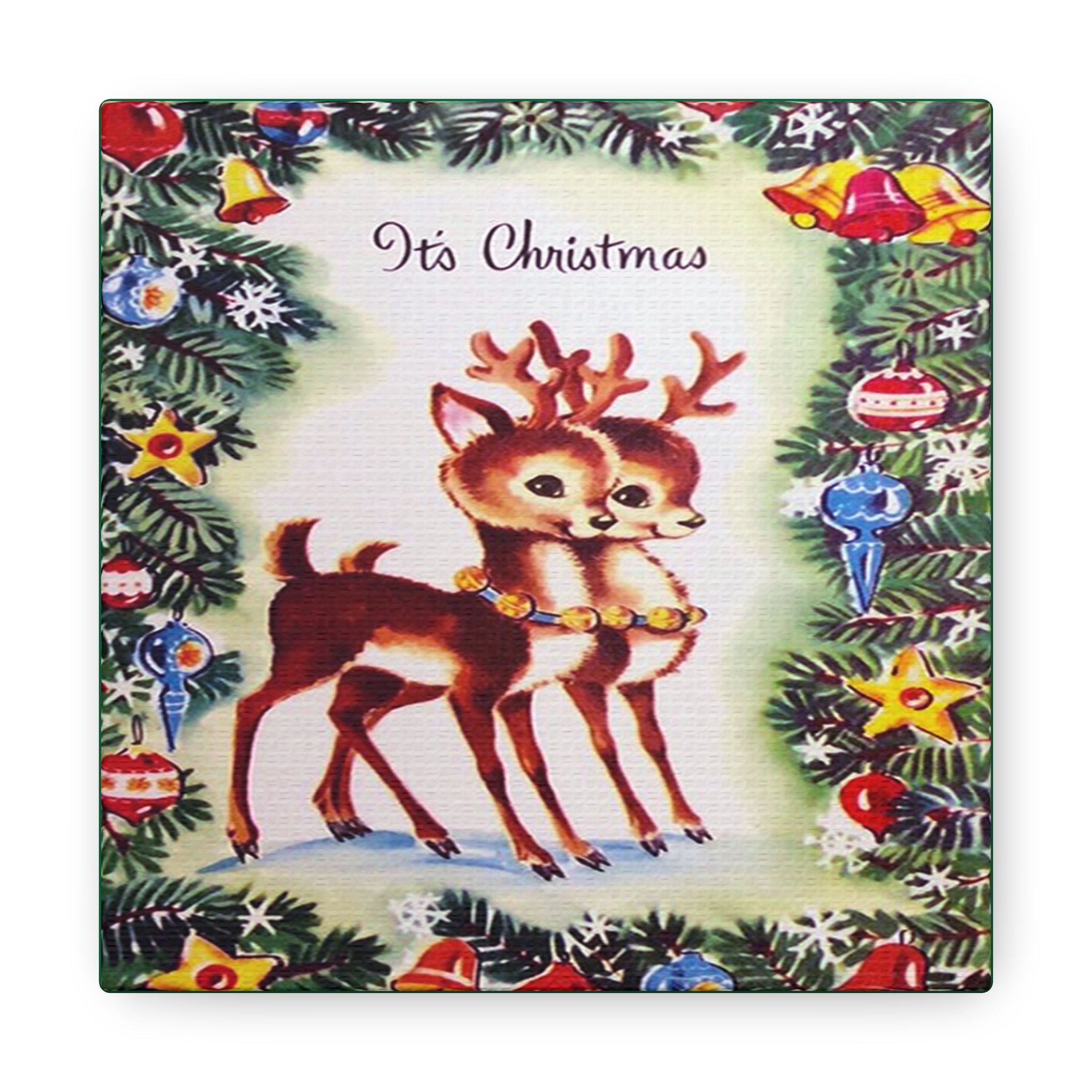It's Christmas Cute Reindeer 50s Mid Century Retro Christmas Print Canvas Gallery Wrap