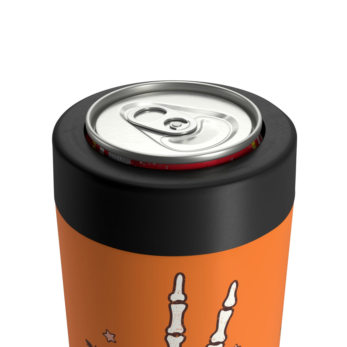 Retro Groovy Halloween Skeleton Peace Sign Stainless Steel Can Holder