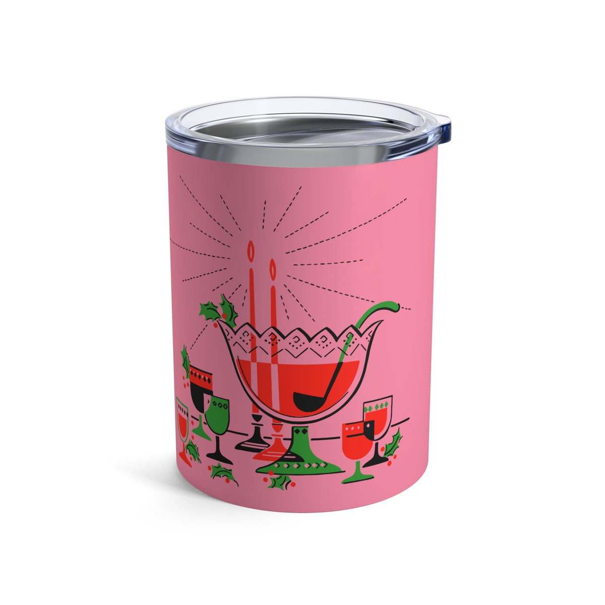 Christmas Cocktails Punchbowl Mid Century Retro Pink Christmas Print Stainless Steel Tumbler 10oz
