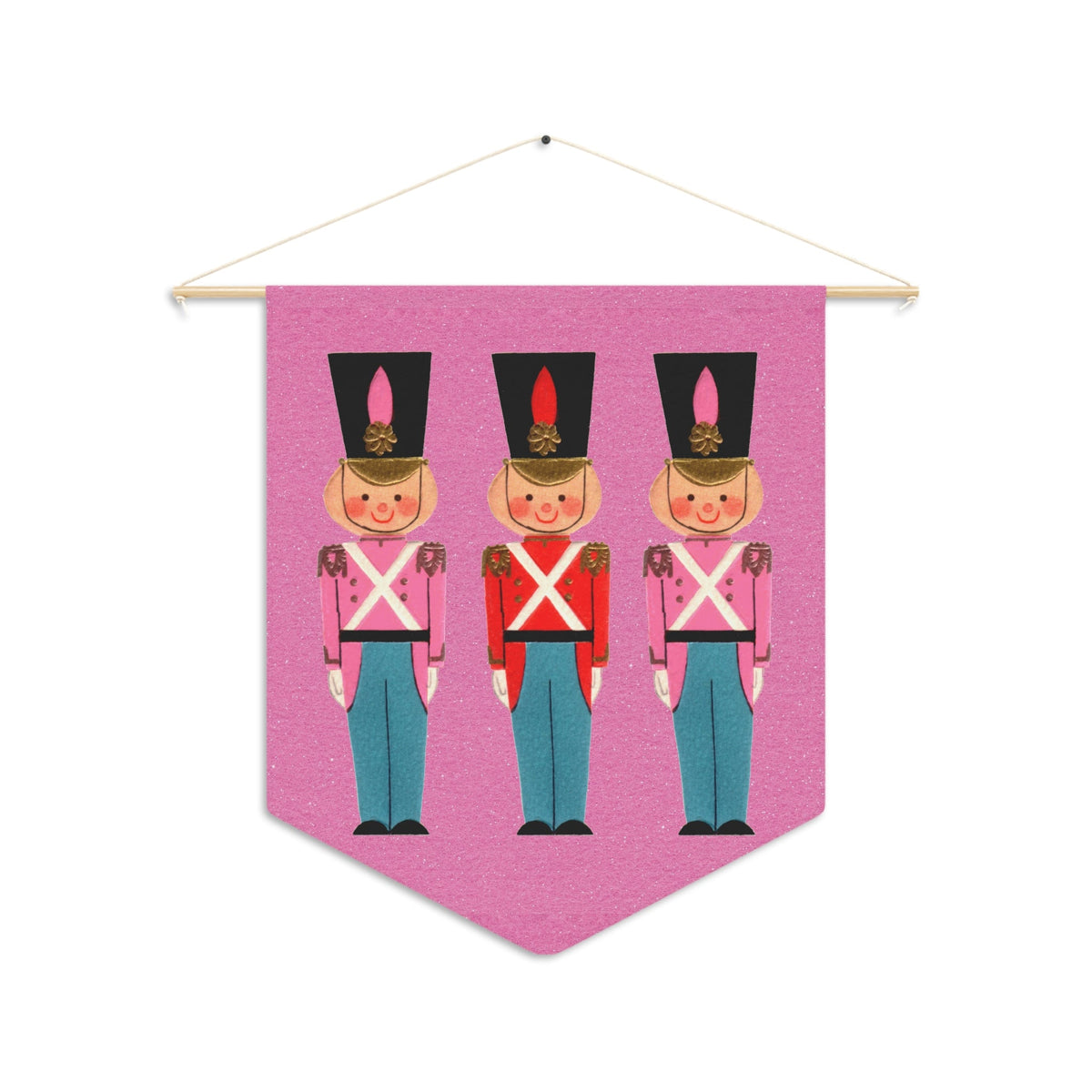 Christmas Toy Soldiers Pink Mid Century Retro Christmas Print Wall Hanging Banner Flag