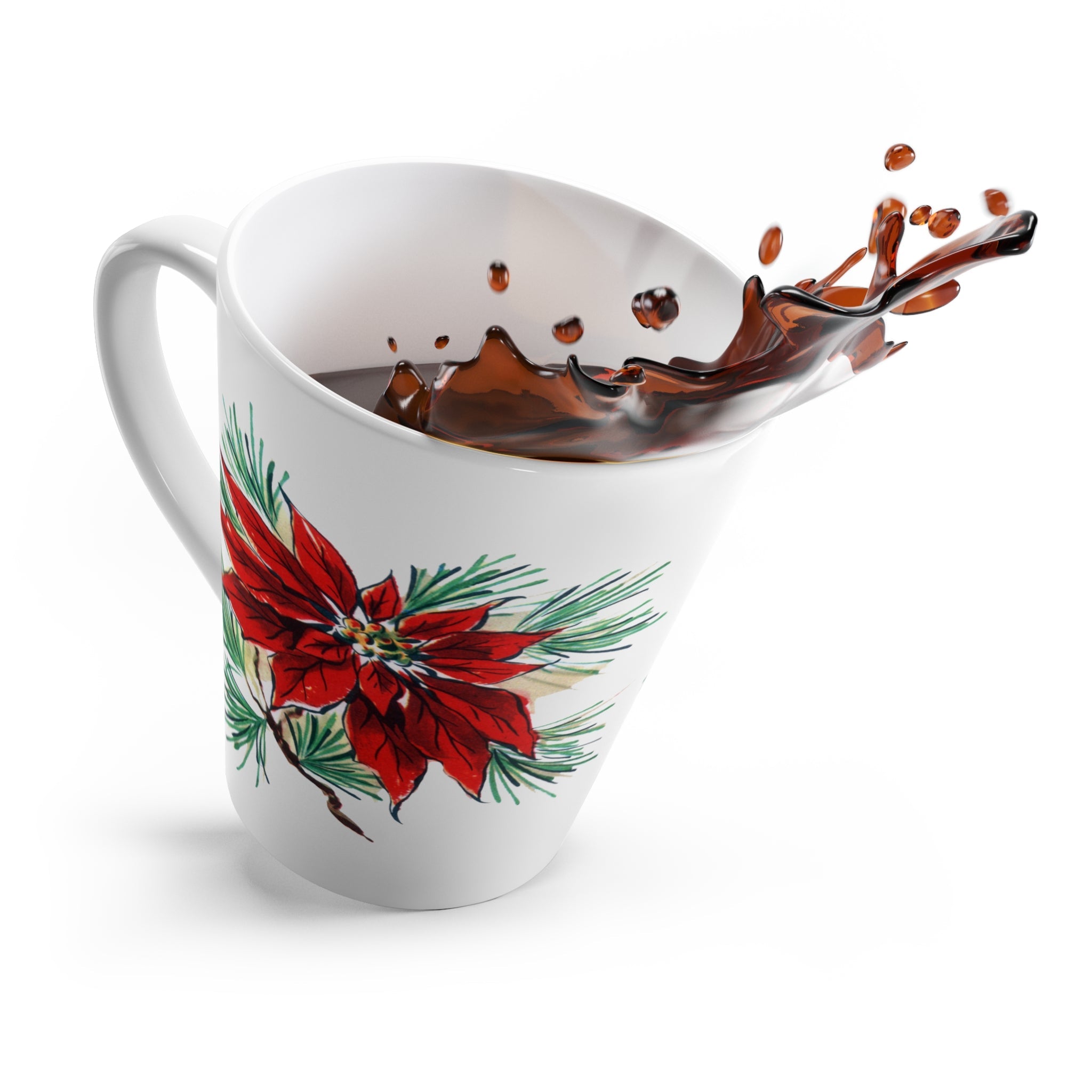 Christmas Poinsettia Christmas Mid Century Retro Christmas Print Latte Coffee Mug