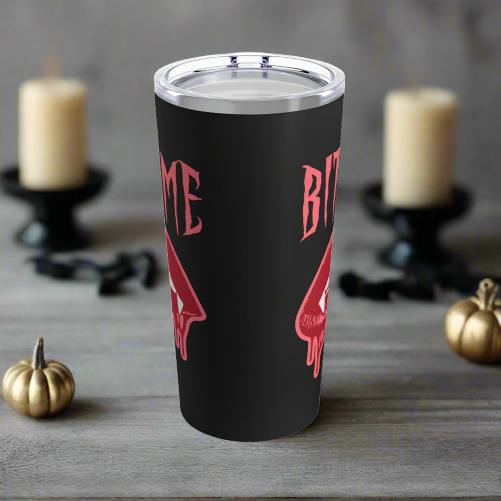 Bite Me Vampire Dracula Fangs Halloween Black Stainless Steel Tumbler 20oz