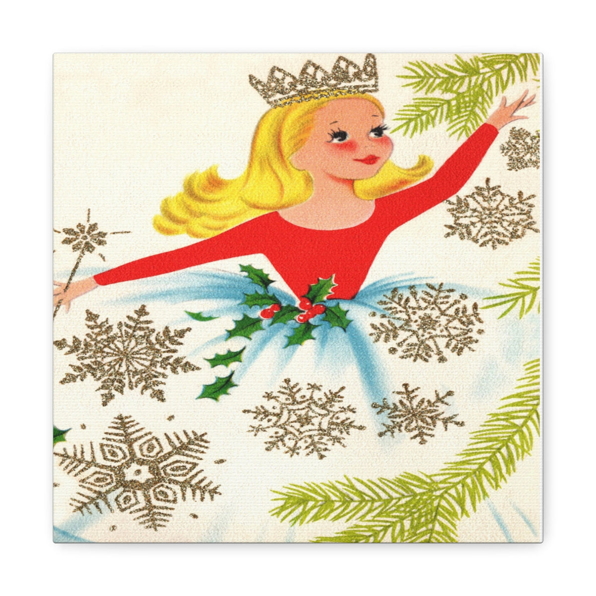 Christmas Fairy 50s Mid Century Retro Christmas Print Canvas Gallery Wrap