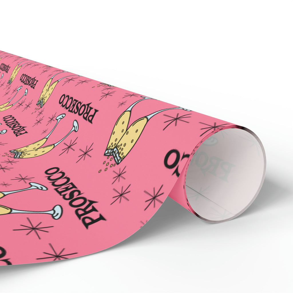 Prosecco Brunch Pink Atomic Retro Style Holiday Gift Wrap Paper - Glossy Or Matte