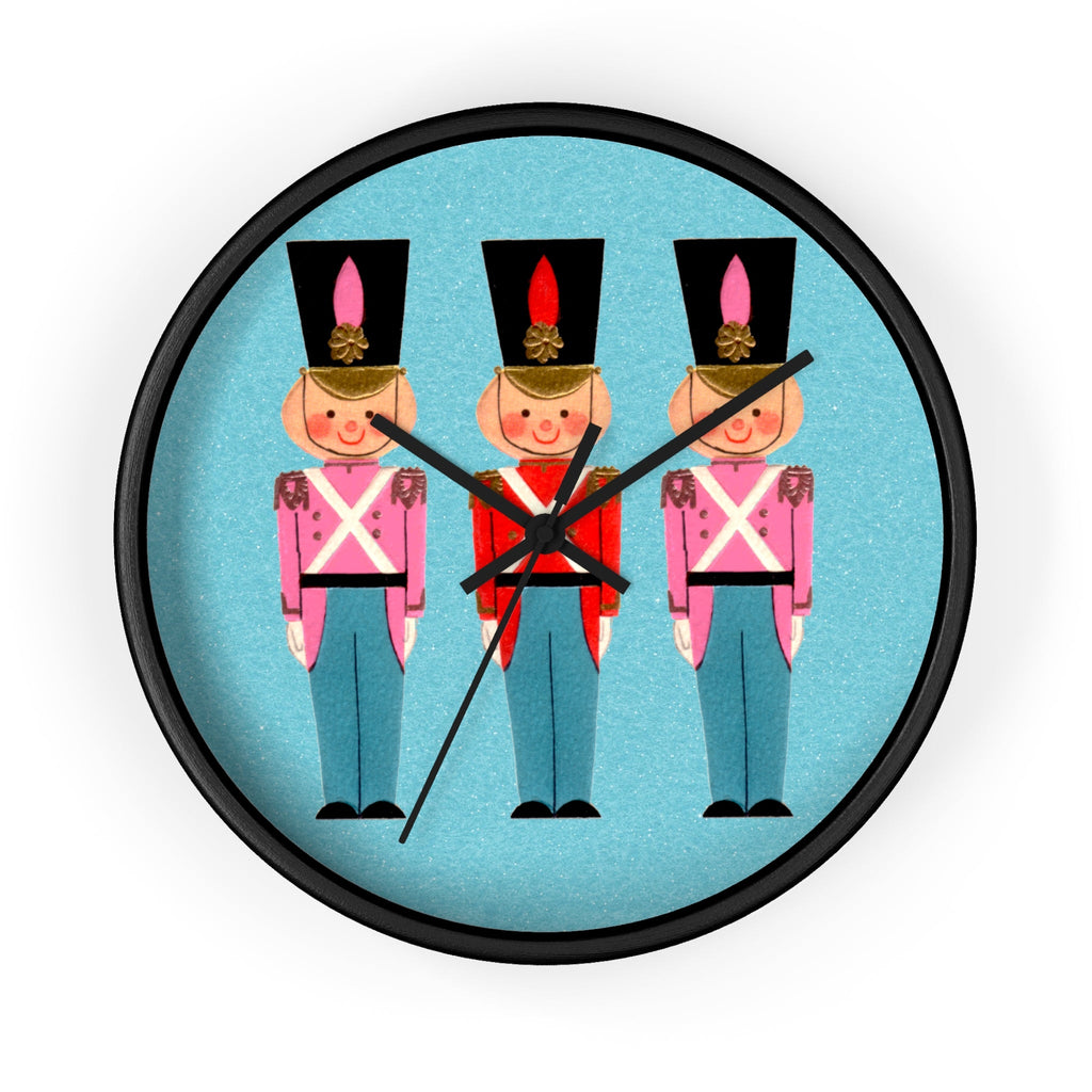 Christmas Toy Soldiers Blue Mid Century Retro Christmas Print Christmas Wall Clock - Black or White