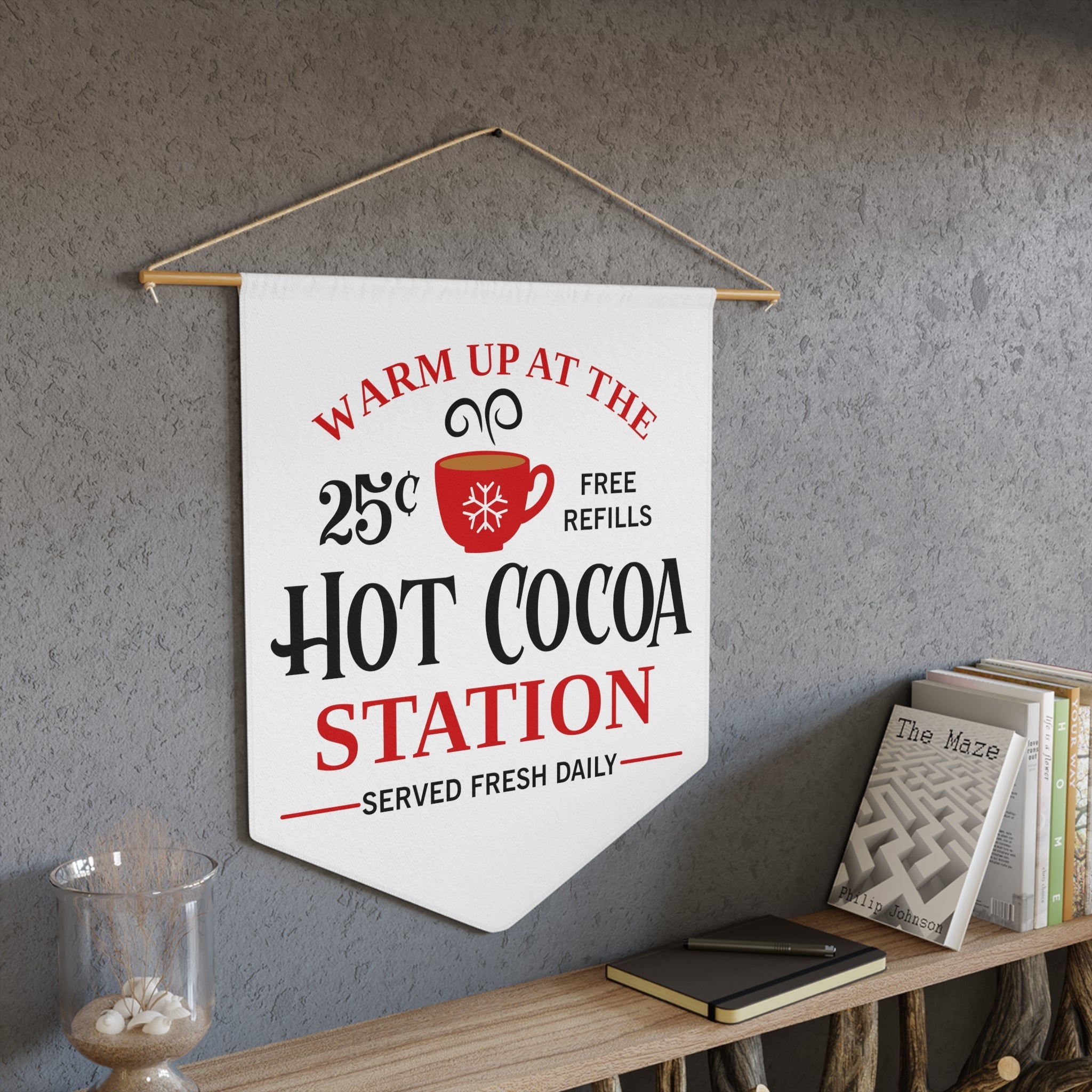Warm Up At The Hot Cocoa Station Christmas Wall Hanging Banner Flag