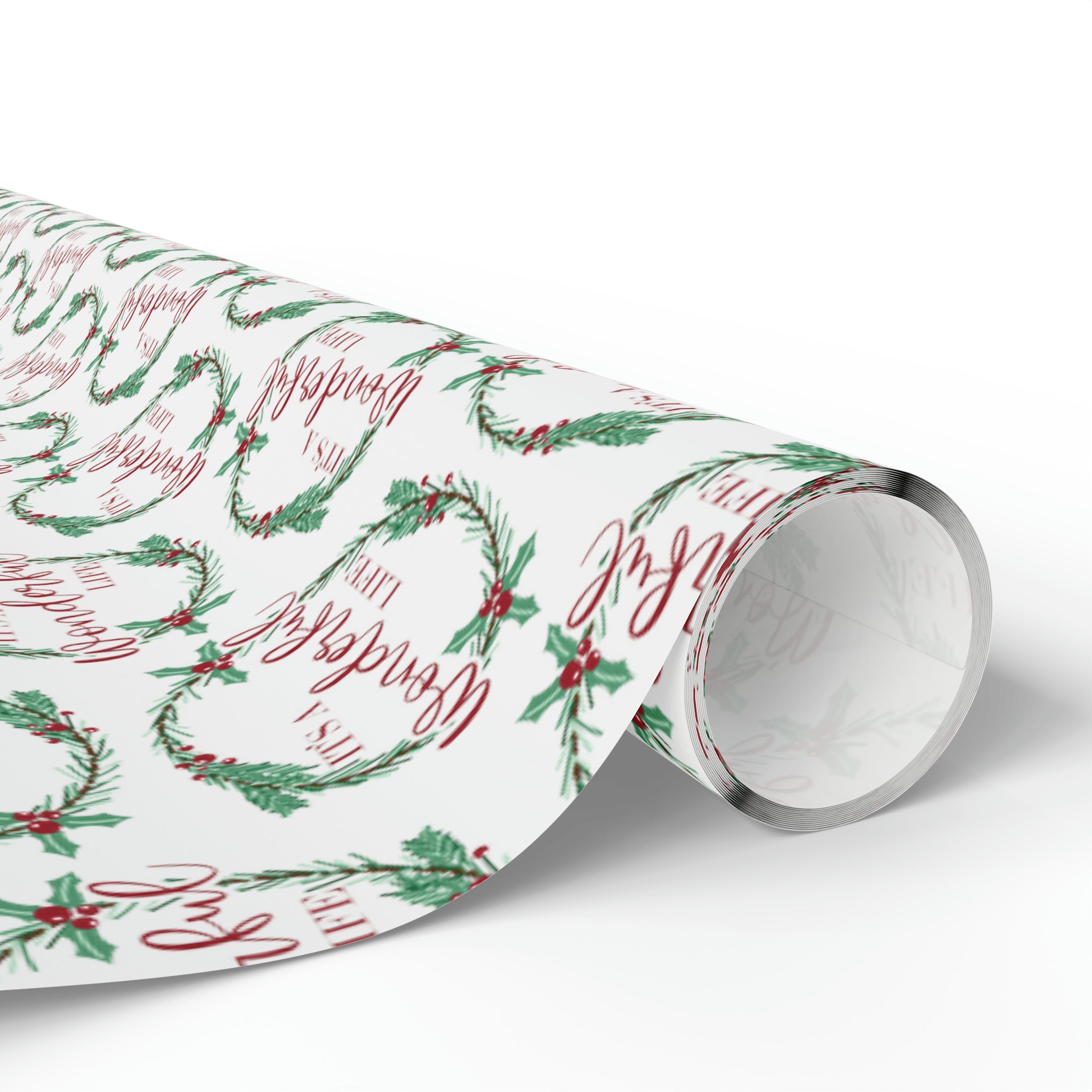 It's A Wonderful Life Christmas Wreath Retro Style Holiday Gift Wrap Paper - Glossy Or Matte