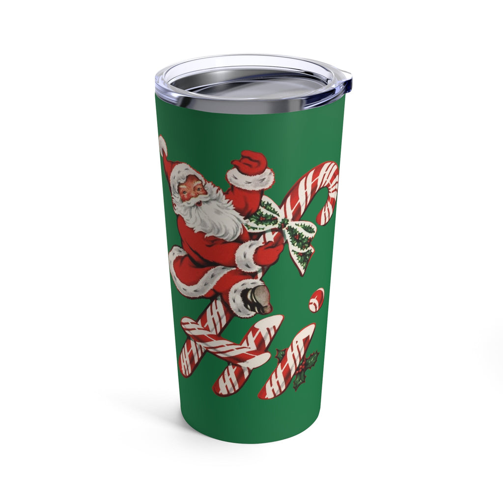 Hi Santa Candy Cane Retro Christmas Green Print Stainless Steel Tumbler 20oz