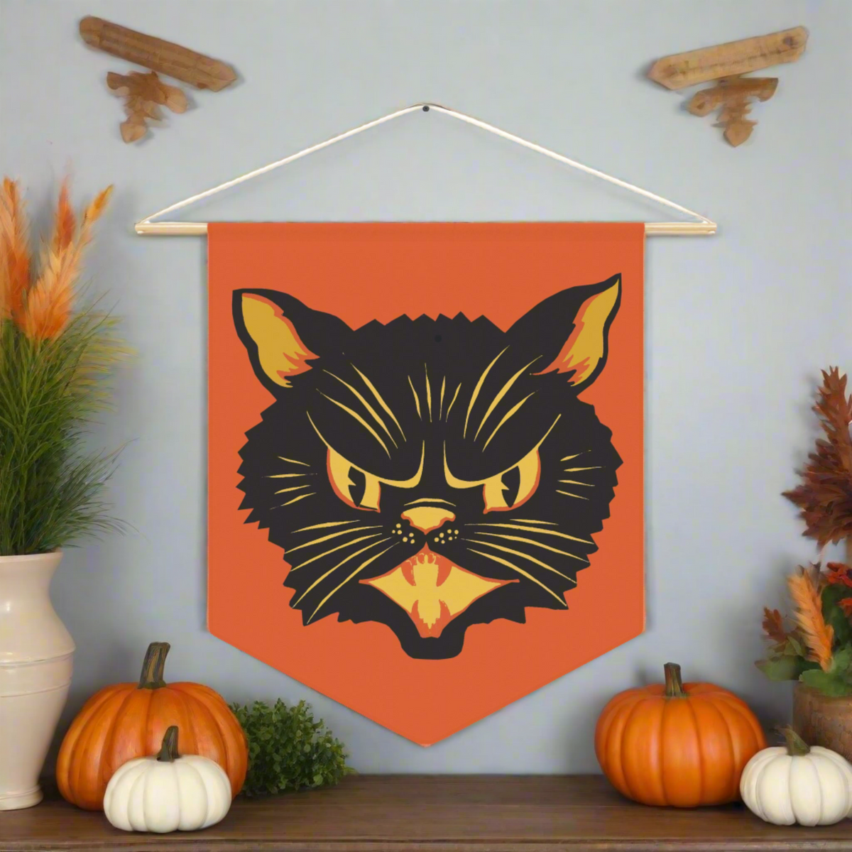 Retro Black Cat Vintage Halloween Wall Hanging Fall Decor Pennant Banner