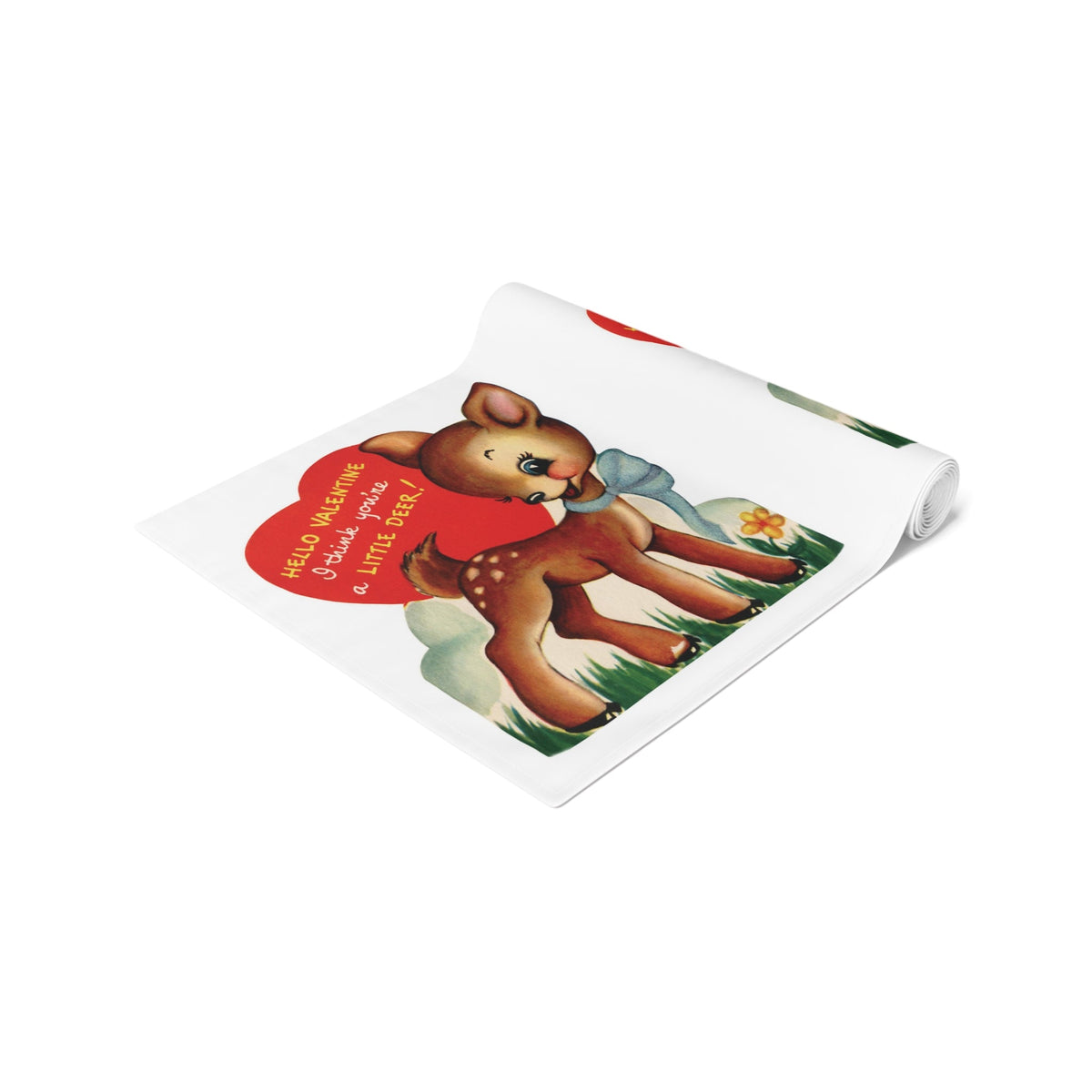 Retro Deer Valentine Table Runner - Adorable Print in Natural Cotton or Quick-Dry Polyester - 16"x72" or 16"x90" Sizes