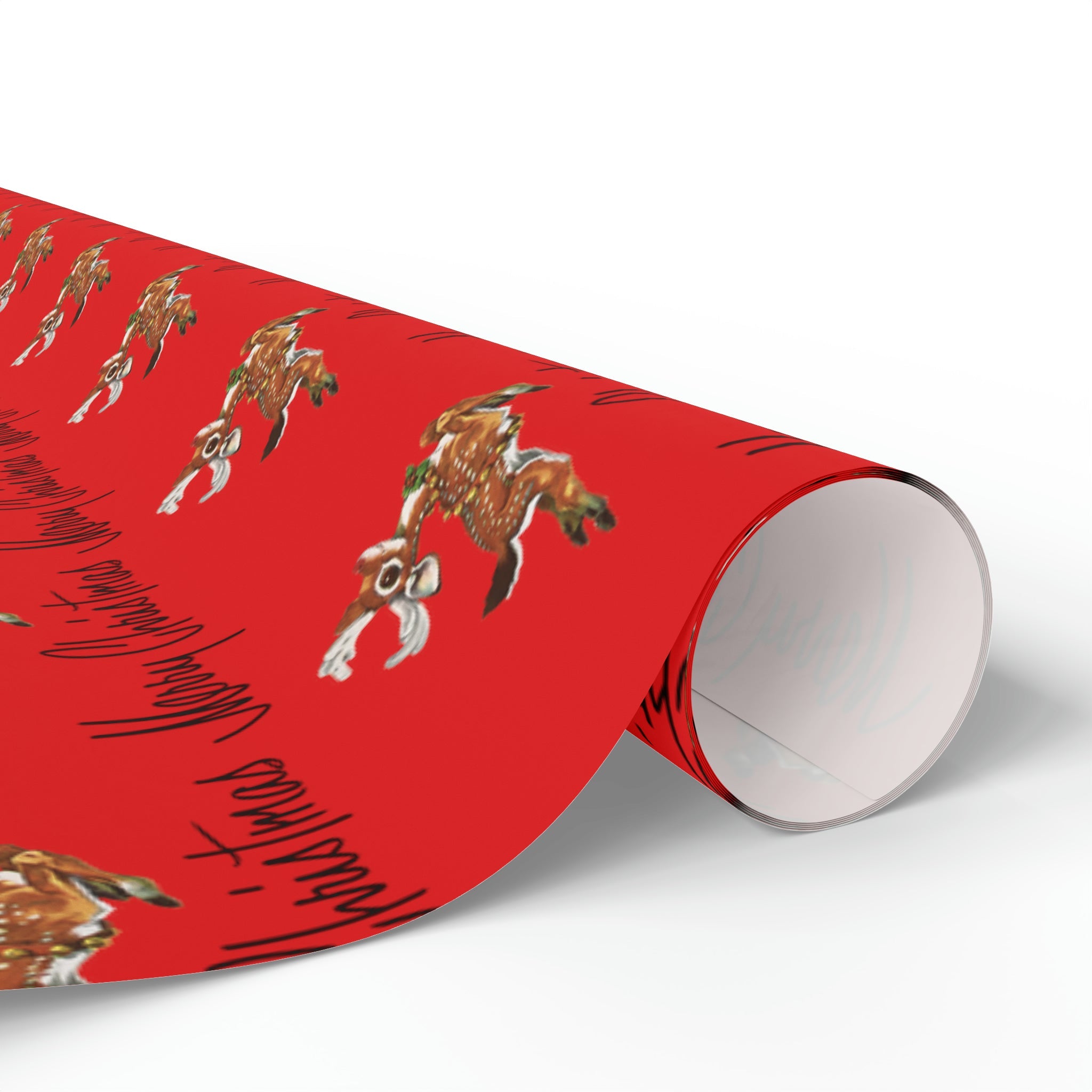 Merry Christmas Leaping Reindeer Red Mid Century Retro Christmas Print Holiday Gift Wrap Paper - Glossy Or Matte