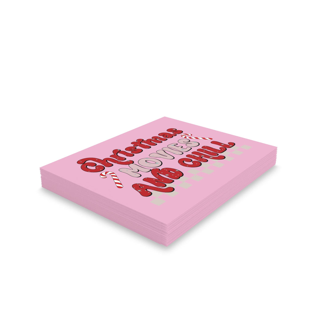 Christmas Movies And Chill Pink Matte Greeting Cards (8, 16, and 24 pcs)