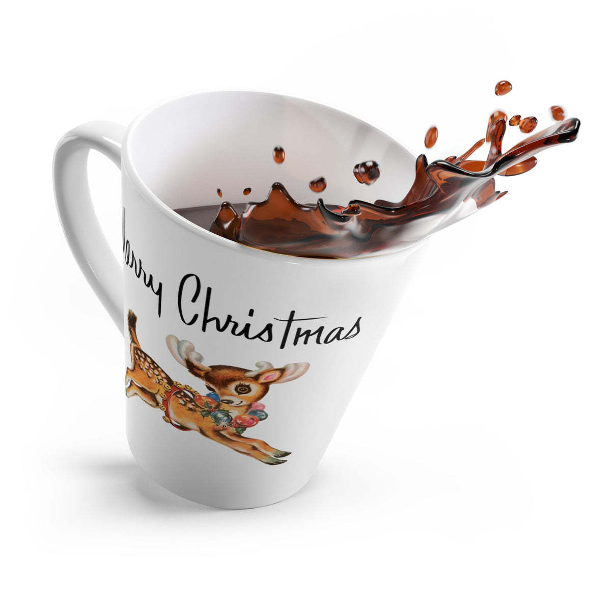 Merry Christmas Reindeer Mid Century Retro Christmas Print Latte Mug