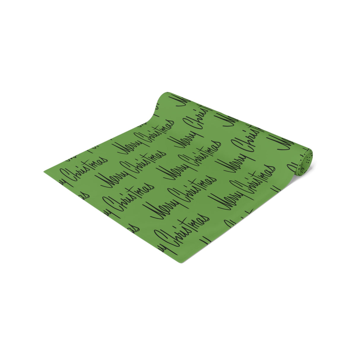 Merry Christmas Mid Century Retro Style Green Christmas Print Home Decor Cotton Poly Table Runner
