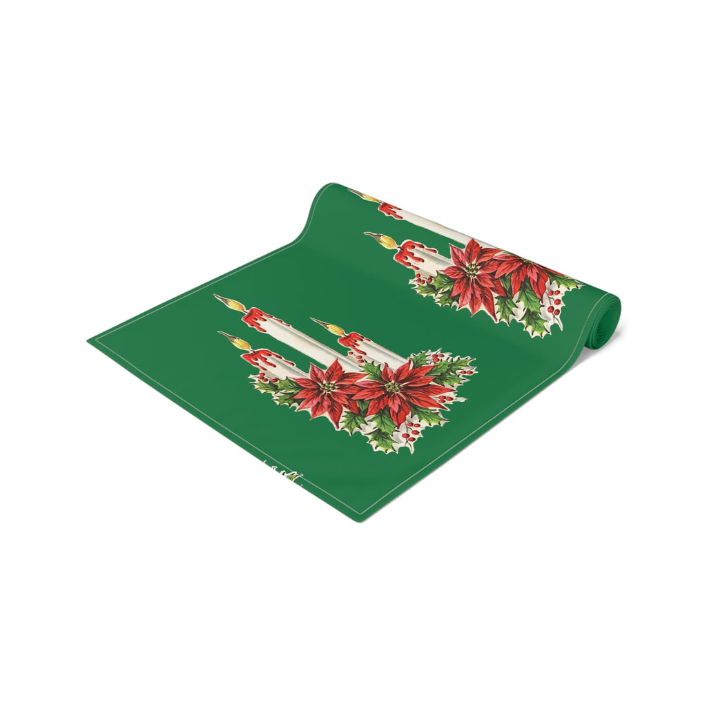 Christmas Candles Retro Christmas Print Home Decor Cotton Poly Table Runner