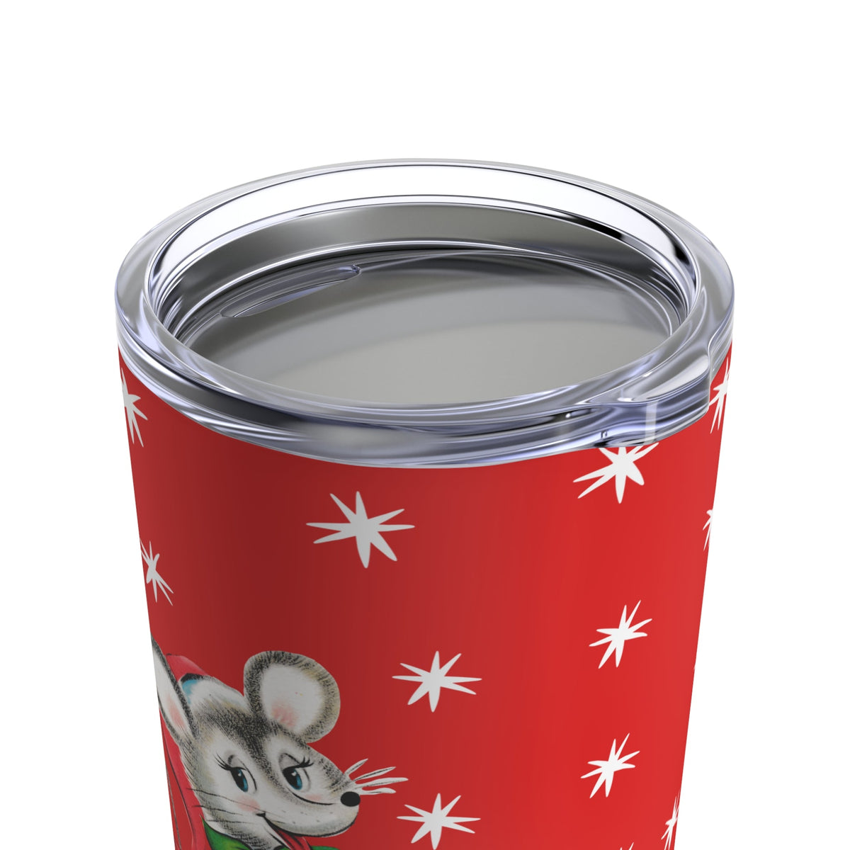 Christmas Mouse On Scooter Stars Mid Century Retro Christmas Print Stainless Steel Tumbler 20oz