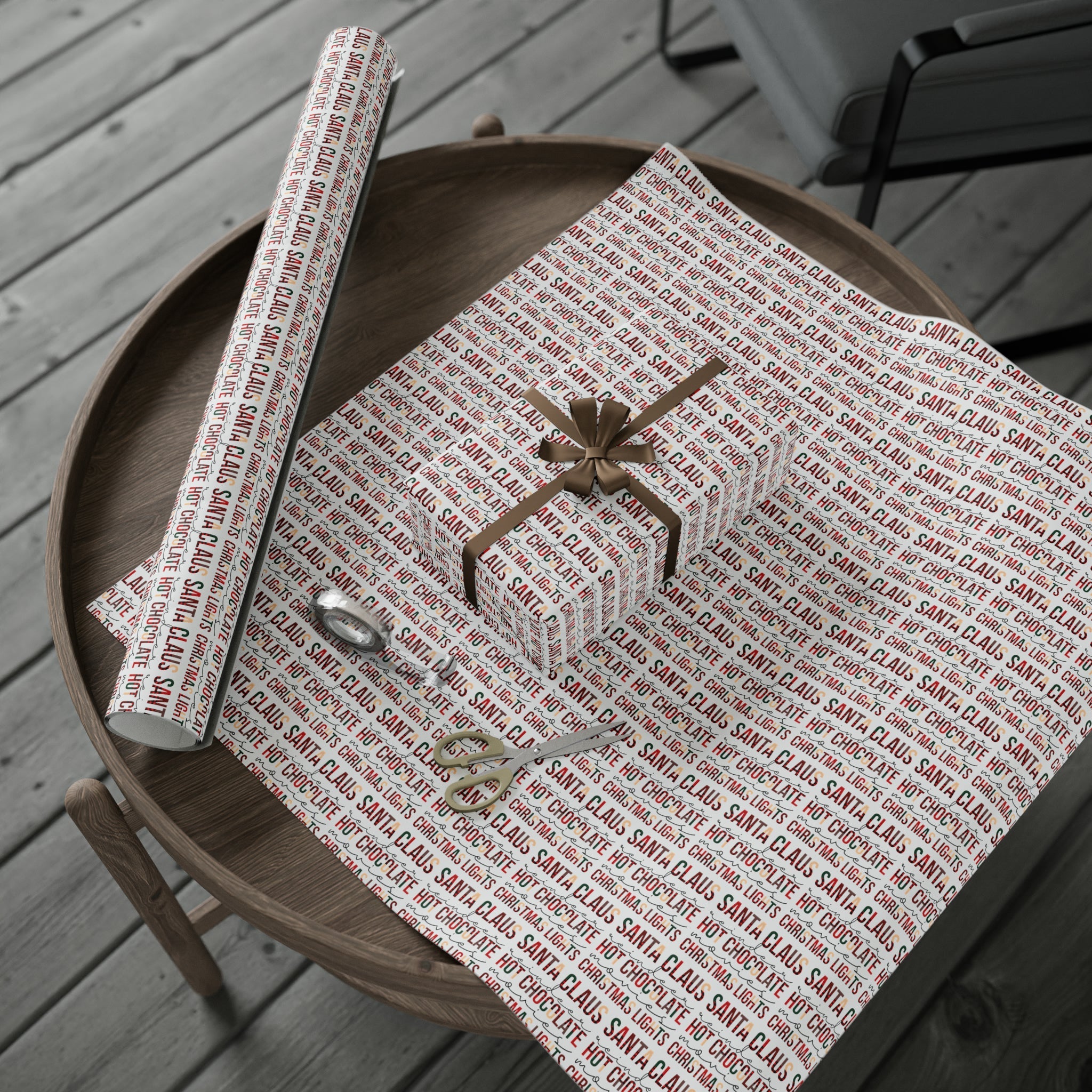Santa Claus Reindeer Hot Chocolate Movies Christmas Lights Christmas Print Holiday Gift Wrap Paper - Glossy Or Matte