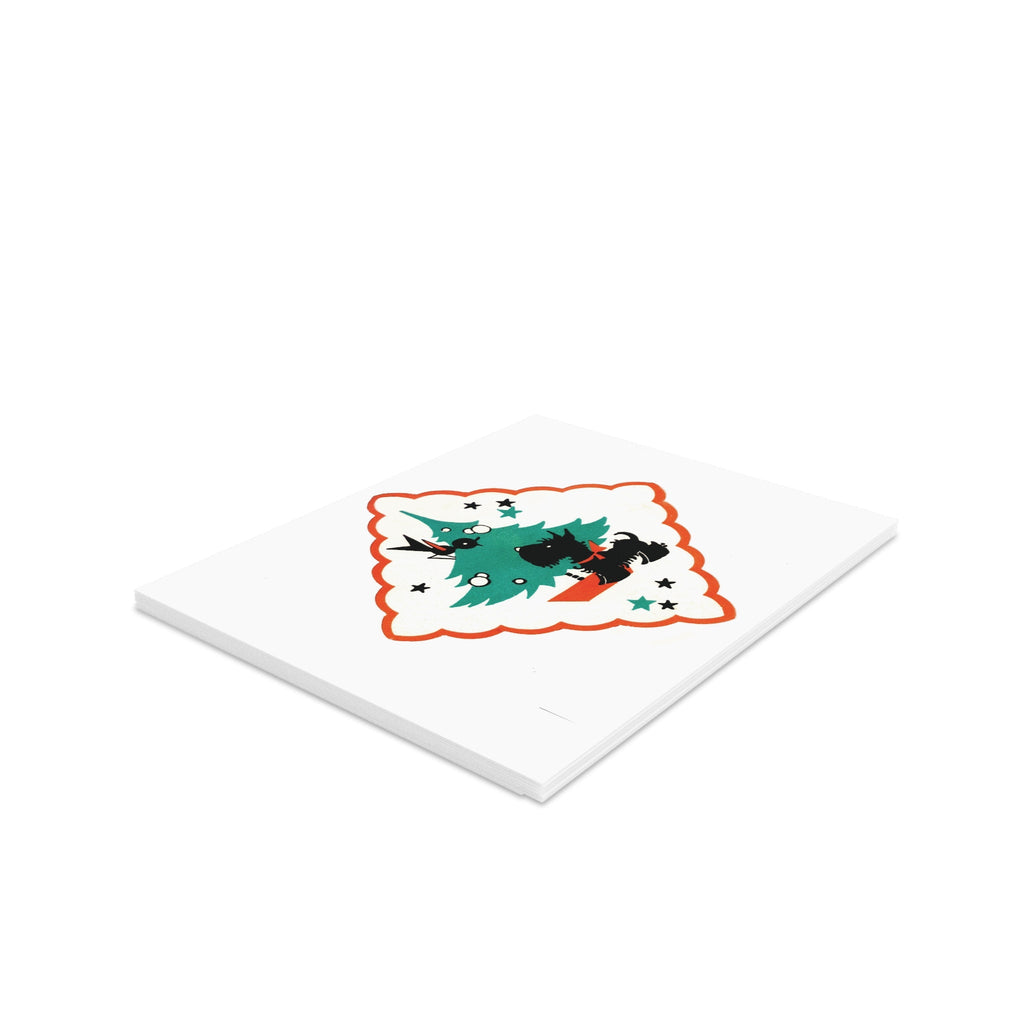 Scottie Blackbird Christmas Tree Mid Century Retro Christmas Print Matte Greeting Cards (8, 16, and 24 pcs)