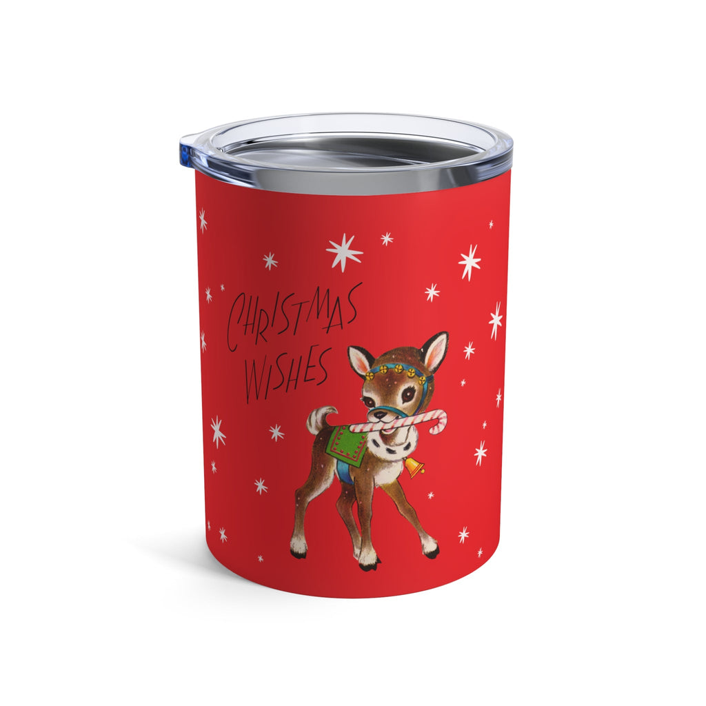 Christmas Wishes Reindeer Stars Retro Red Christmas Print Stainless Steel Tumbler 10oz