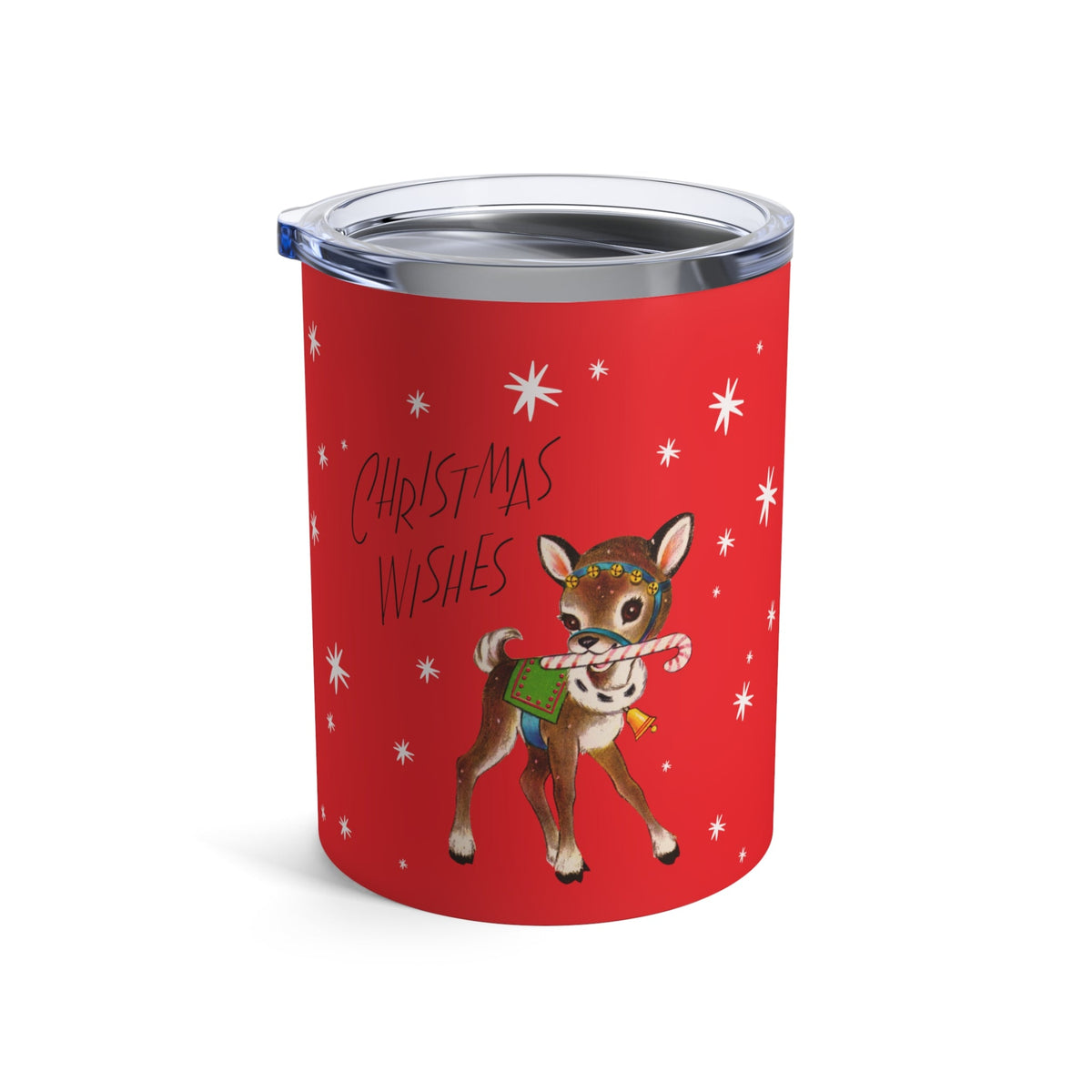 Christmas Wishes Reindeer Stars Retro Red Christmas Print Stainless Steel Tumbler 10oz