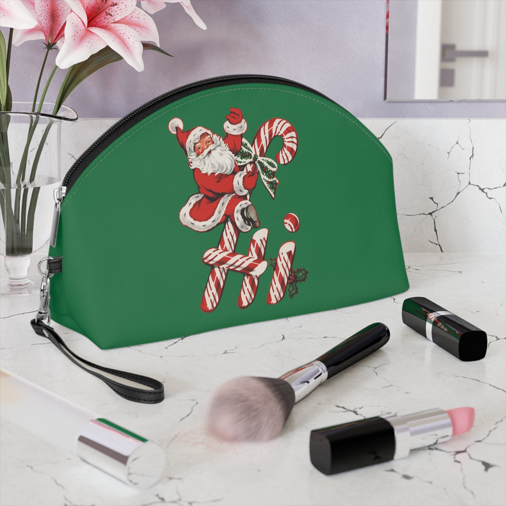 Hi Santa Candy Cane Mid Century Retro Christmas Print Travel Cosmetic Makeup Bag