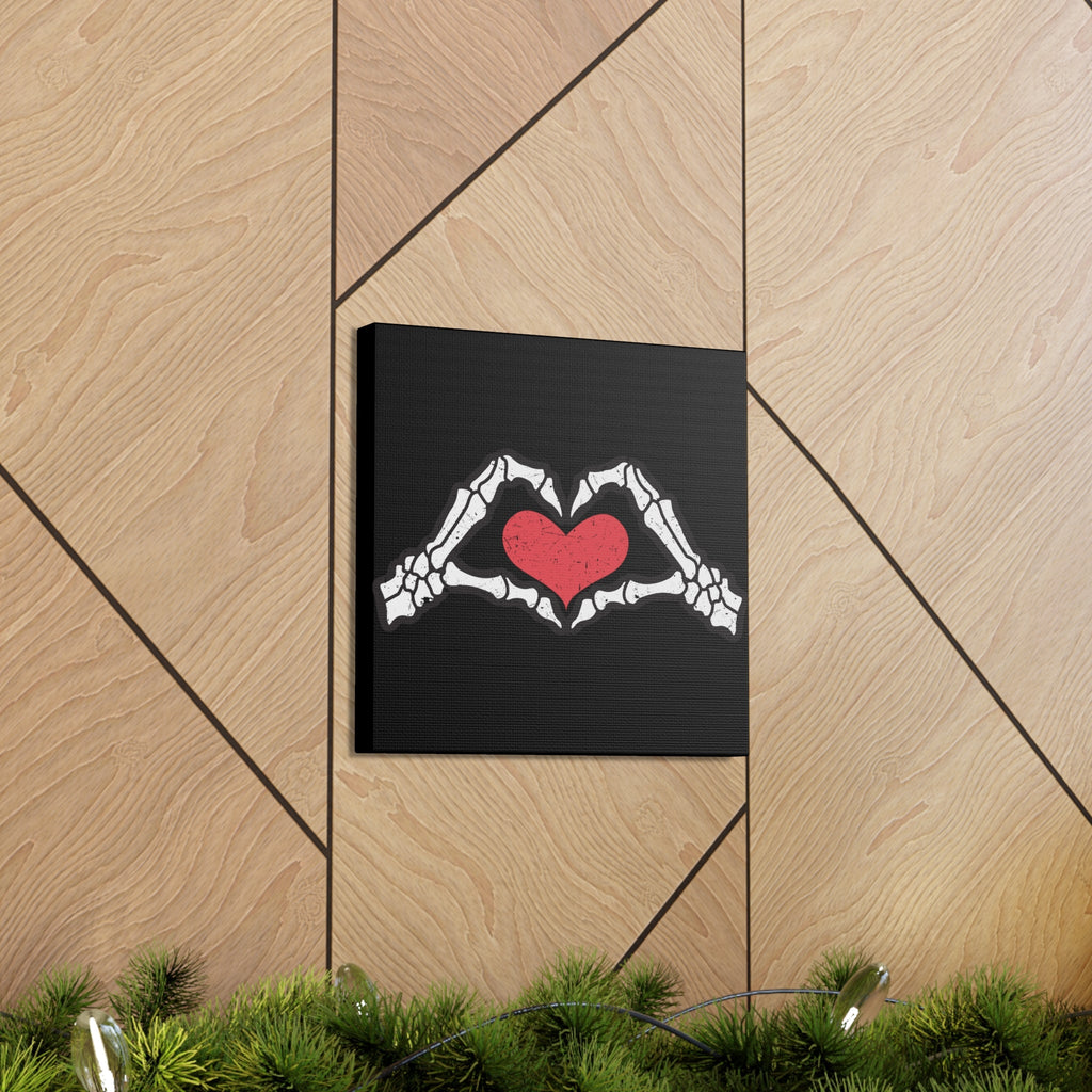 Skeleton Heart Hands Distressed Style Print Canvas Gallery Wrap