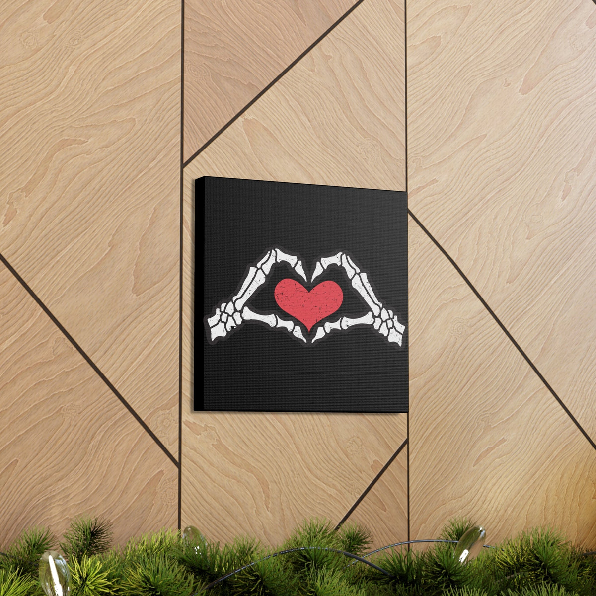 Skeleton Heart Hands Distressed Style Print Canvas Gallery Wrap
