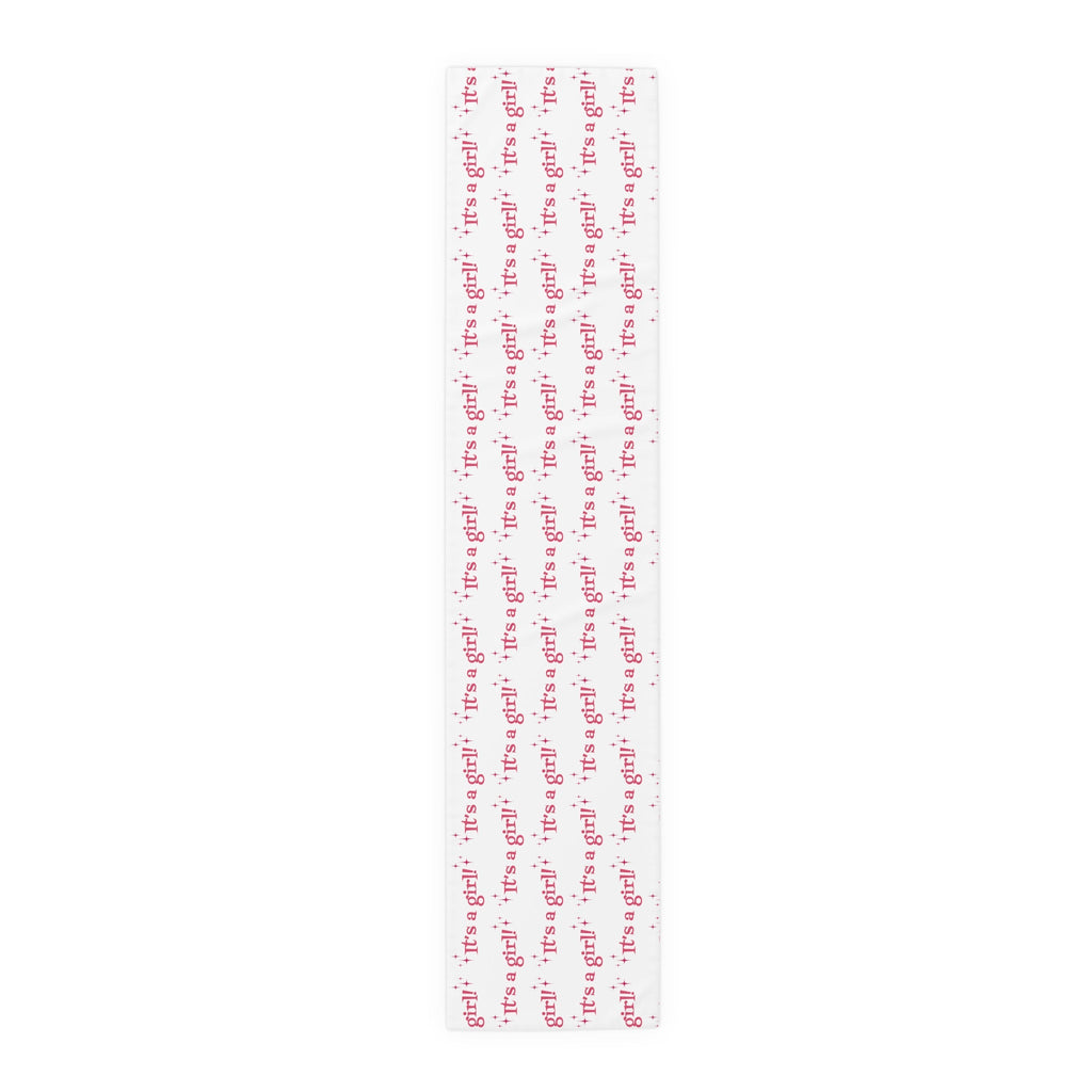 It's A Girl Starburst Atomic Mid Century Retro Style Baby Shower Table Runner - Cotton Or Polyester