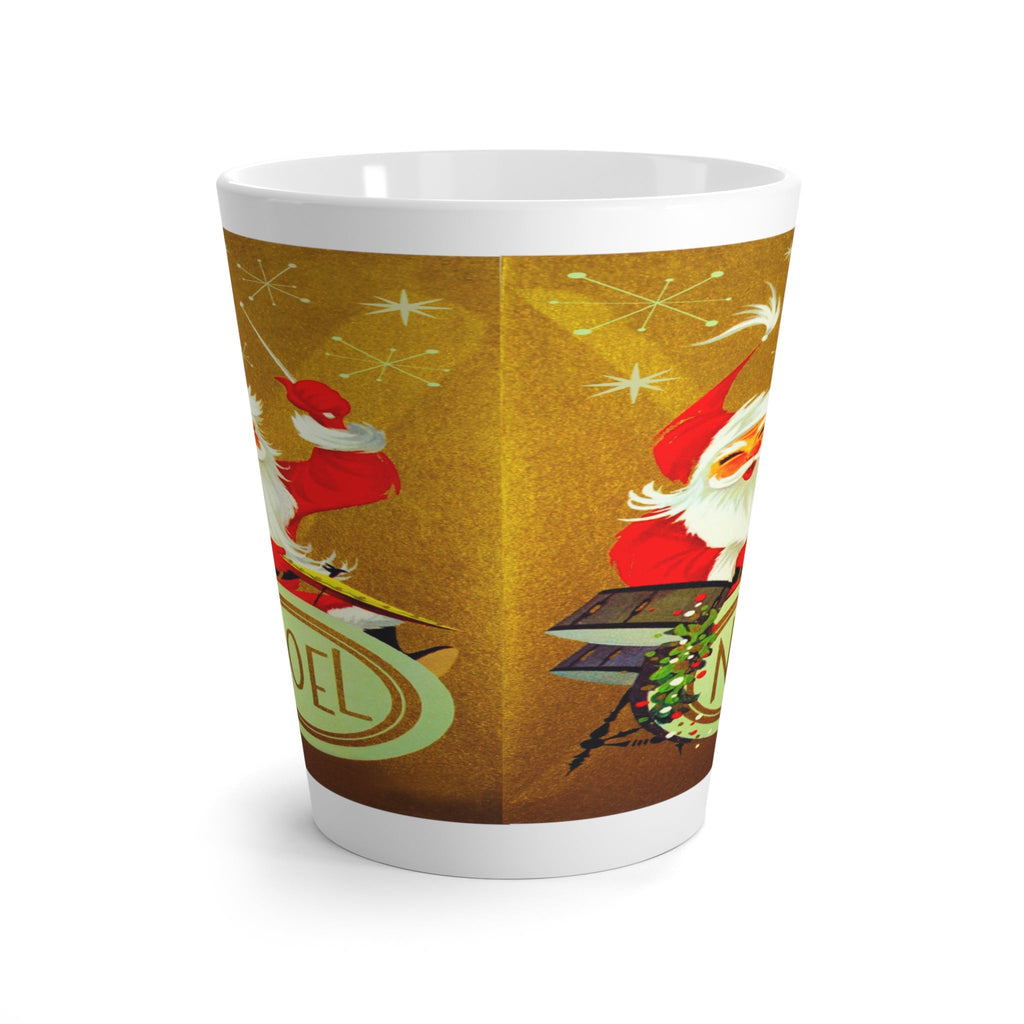 Santa On The Noel Drums Mid Century Retro Christmas Print Latte Mug