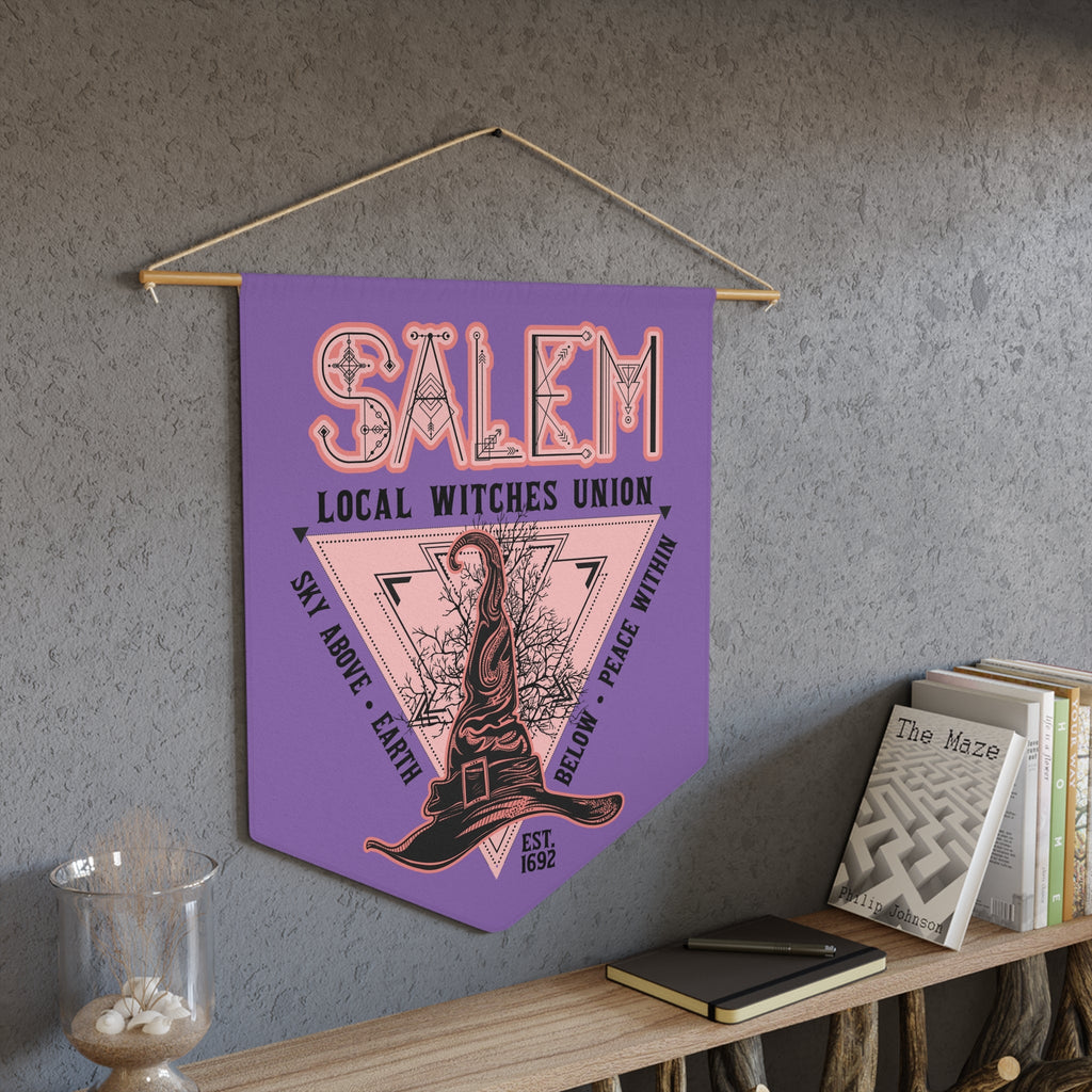 Salem Local Witches Union Halloween Decor Purple Print Wall Hanging Banner Flag