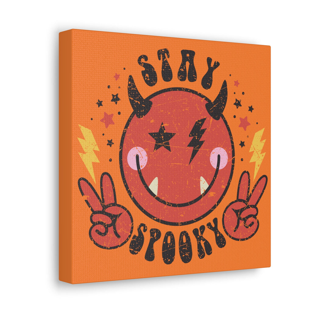 Stay Spooky Cute Devil Distressed Style Halloween Print Canvas Gallery Wrap