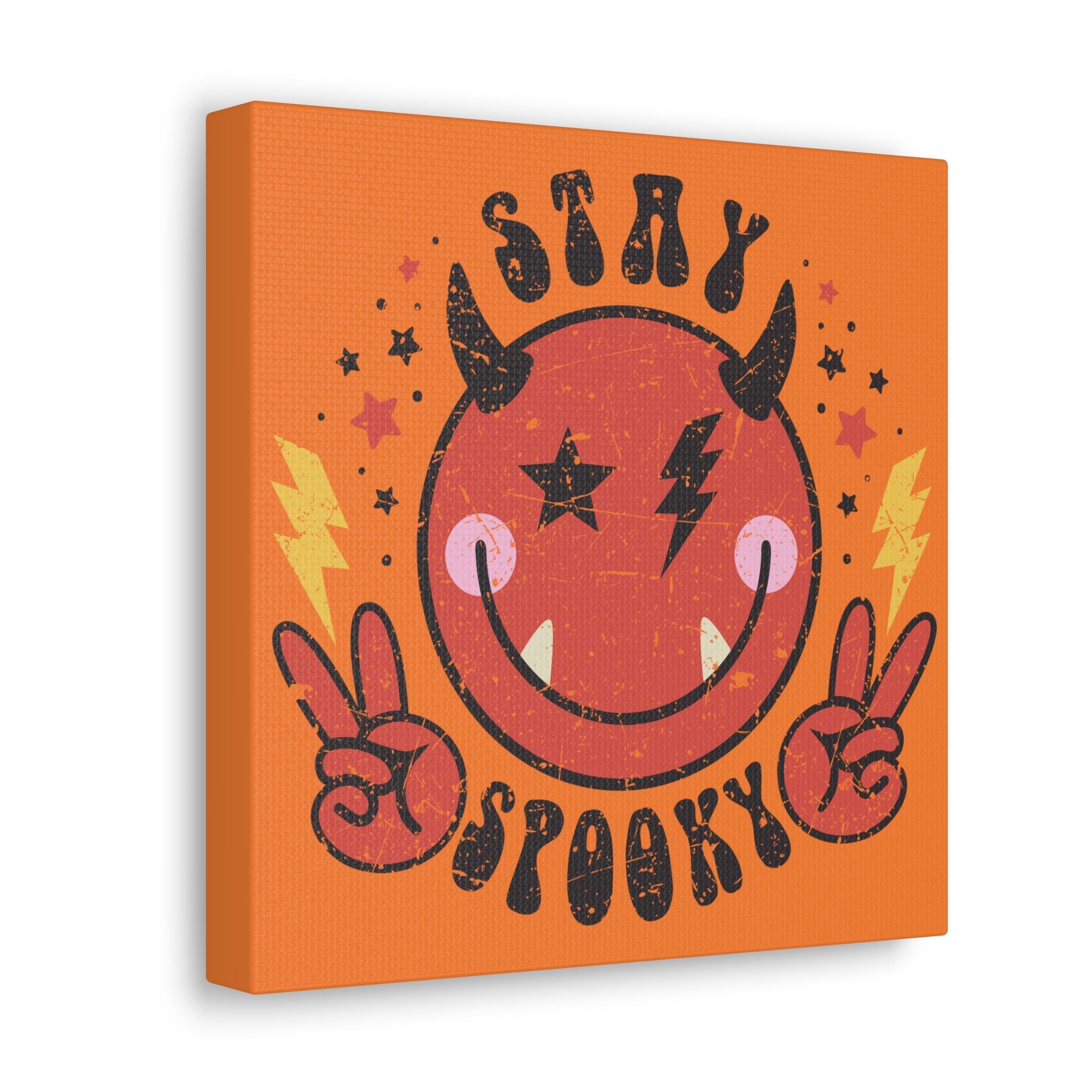 Stay Spooky Cute Devil Distressed Style Halloween Print Canvas Gallery Wrap