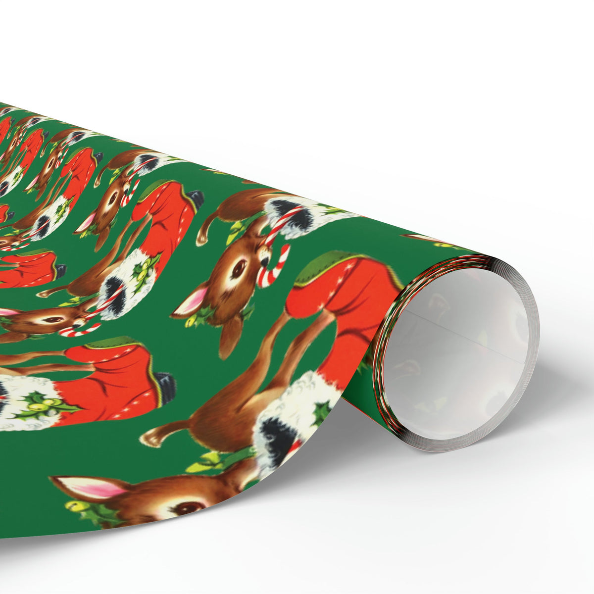 Reindeer With Stocking Mid Century Retro Christmas Print Holiday Gift Wrap Paper - Glossy Or Matte