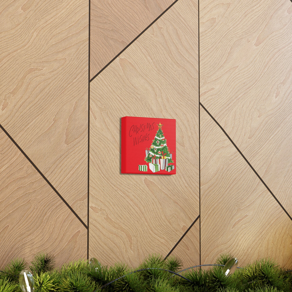 Christmas Wishes Christmas Tree Mid Century Retro Christmas Print Canvas Gallery Wrap