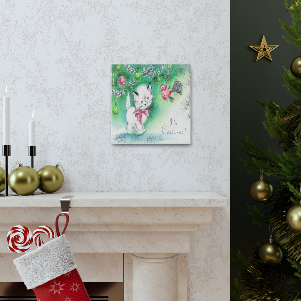 It's Christmas Kitten Mid Century Retro Christmas Print Canvas Gallery Wrap